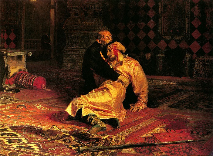 Ivan the Terrible with his son Ivan, November 16th, by Ilya Repin (1844-1930) painted in 1885, Tretyakov Gallery, Moscow.